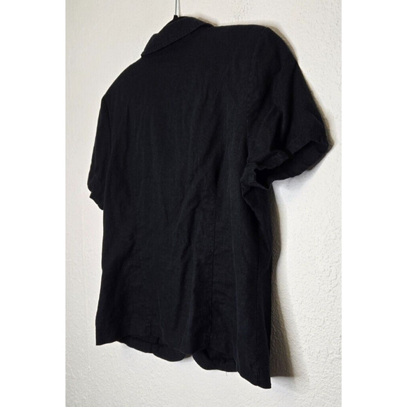 Vintage Studio Ease Womens Top 14 Black Button Front Linen Blend Blouse 80s 90s - Picture 7 of 10